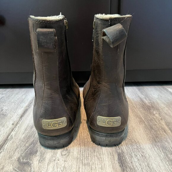 UGG Ramos Brown Ankle Boots, Water Resistant Leather + Shearling, Women's US 6.5 - Picture 7 of 11